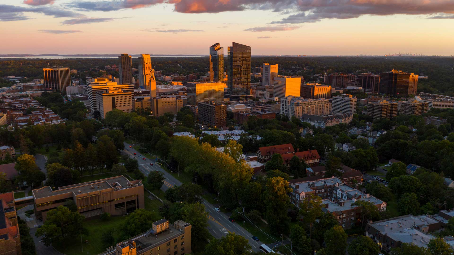 Aerial shot of White Plains, NY